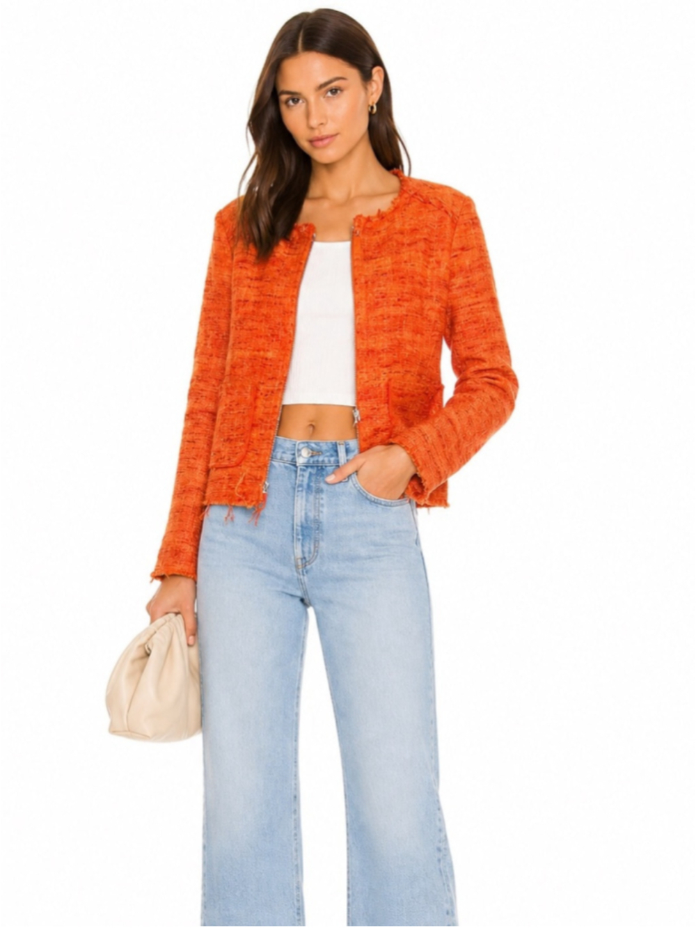 SAND Copenhagen Orange Silk Blend Raw Edge Zip Jacket Size large